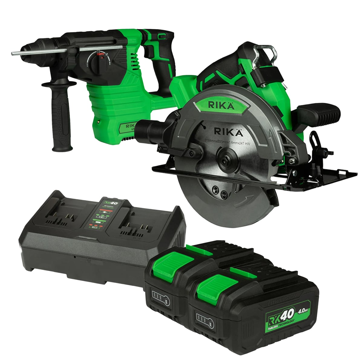 Rikä RK40 40V Construction Cut Kit | SDS+ Rotary Hammer + 185mm Circular Saw | Brushless | 2x 4.0Ah Tabless Batteries